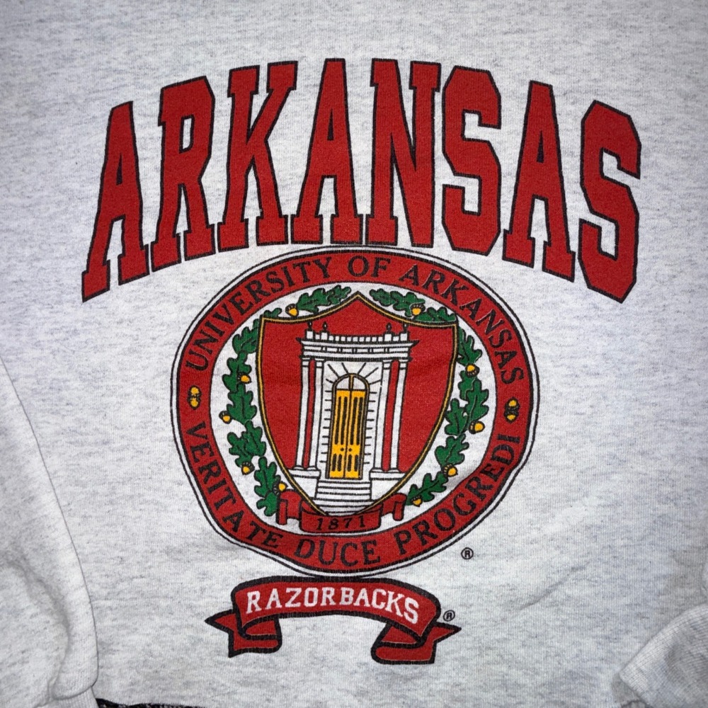 PM Sports Arkansas Razorbacks Sweatshirt Women L Fair Cropped Raw Hem Grey